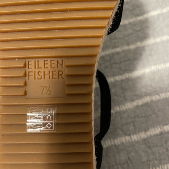 Eileen Fisher Wesson Black Suede Wedge Espadrilles Cross Cross Ankle Strap - Picture 5 of 6